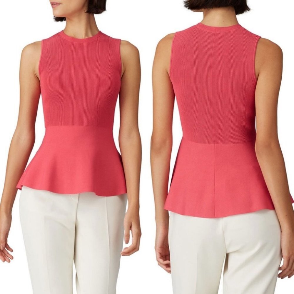 Theory‎ Textured Gloss Shell Hot Pink Ribbed Knit Top Size XS Peplum Sleeveless